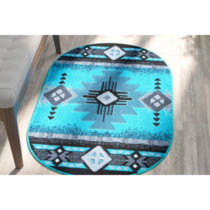 BLNK - Mohave Collection Southwestern Style Oval Olefin Traditional Area Rug with Jute Backing