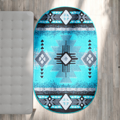 BLNK - Mohave Collection Southwestern Style Oval Olefin Traditional Area Rug with Jute Backing