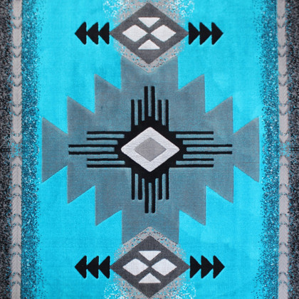 BLNK Mohave Collection Southwestern Style Olefin Traditional Area Rug with Jute Backing - Turquoise, 5'W x 7'L