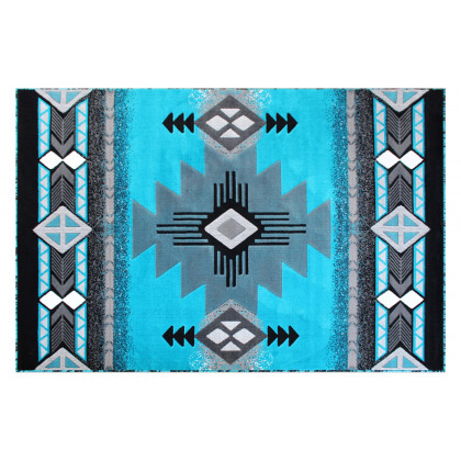 BLNK Mohave Collection Southwestern Style Olefin Traditional Area Rug with Jute Backing - Turquoise, 6'W x 9'L