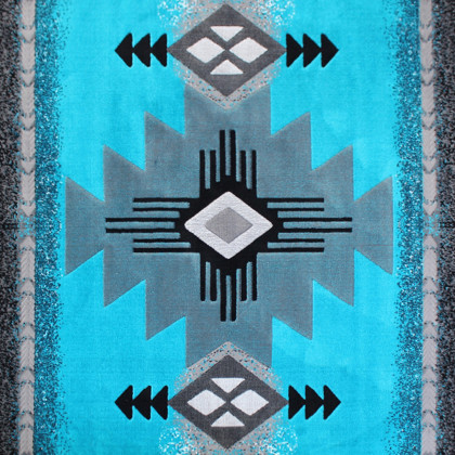 BLNK Mohave Collection Southwestern Style Olefin Traditional Area Rug with Jute Backing - Turquoise, 6'W x 9'L
