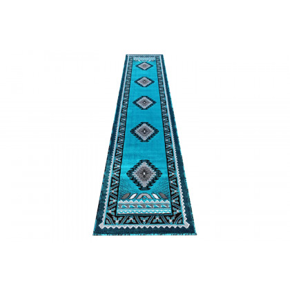 BLNK Ventana Collection Southwest Olefin Area Rug with Jute Backing - Turquoise, 2'W x 10'L