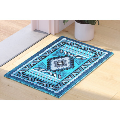 BLNK Ventana Collection Southwest Olefin Area Rug with Jute Backing - Turquoise, 2'W x 3'L