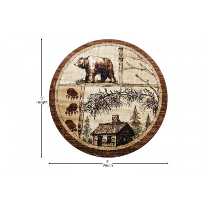 BLNK Vale Collection Olefin Rustic Wildlife Themed Area Rug with Jute Backing - 6'W x 6'L