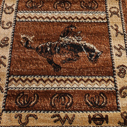BLNK Hoytt Collection Brown Bucking Bronco Cowboy Area Rug with Jute Backing - 2'W x 11'L