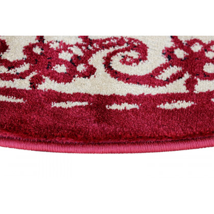 BLNK Gallus Collection Round Olefin Rooster Themed Area Rug with Jute Backing for Kitchen - Red, 4'W x 4'L