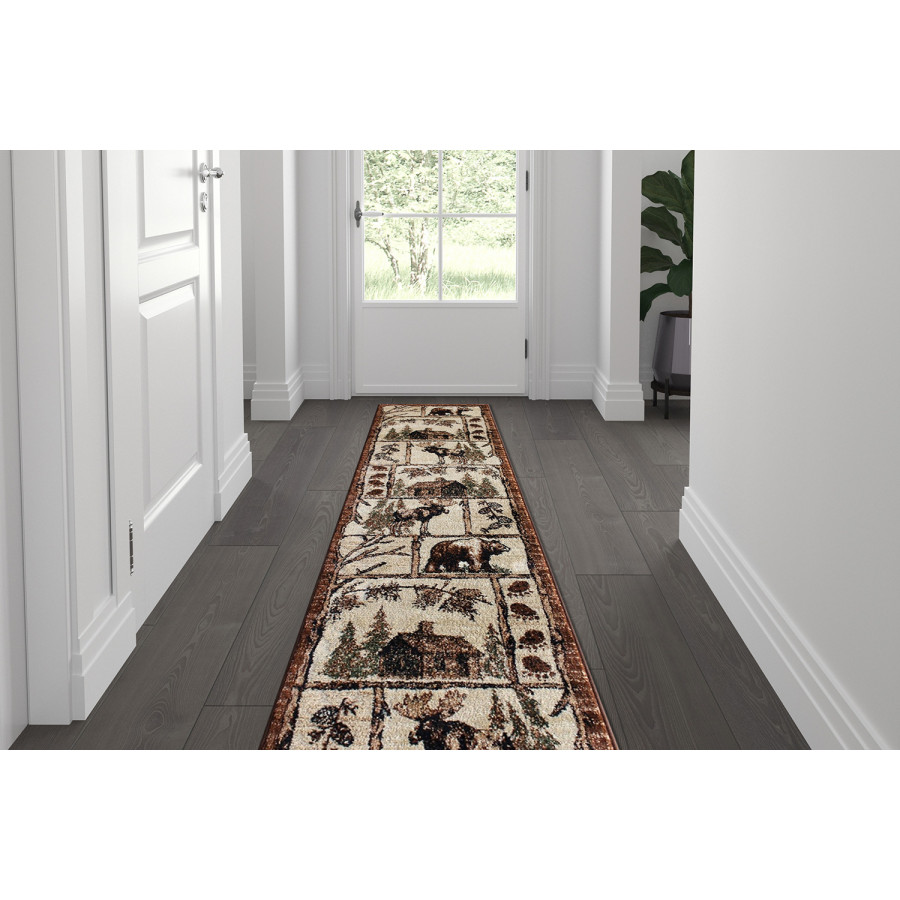 BLNK Vale Collection Olefin Rustic Wildlife Themed Area Rug with Jute Backing - 2'W x 7'L