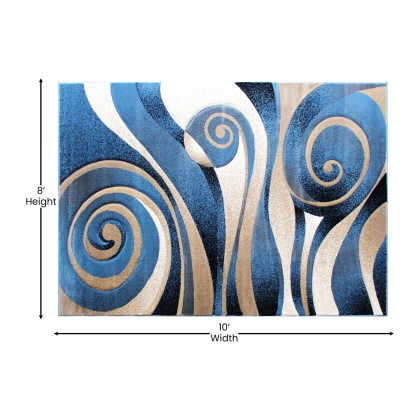 BLNK Coterie Collection Modern Olefin Circular Patterned Indoor Area Rug with Jute Backing - Blue/Beige, 5'W x 7'L