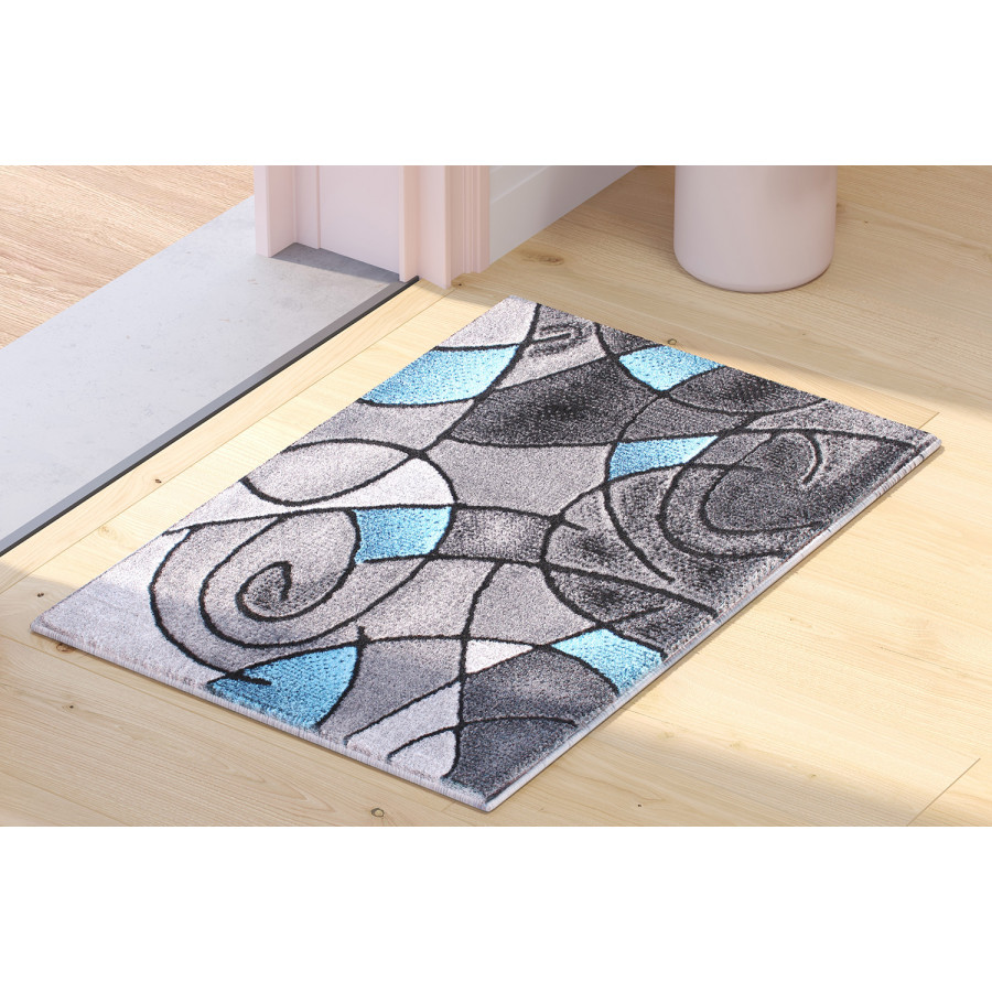 BLNK Jubilee Collection Abstract Olefin Pattern Area Rug with Jute Backing - Blue, 2'W x 3'L