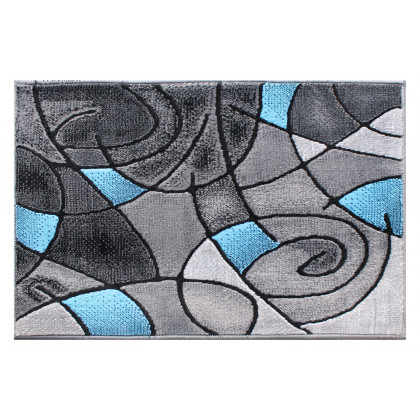 BLNK Jubilee Collection Abstract Olefin Pattern Area Rug with Jute Backing - Blue, 2'W x 3'L