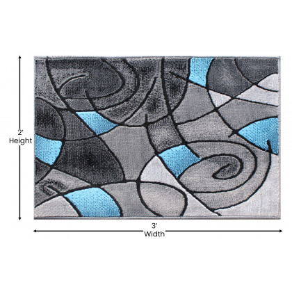 BLNK Jubilee Collection Abstract Olefin Pattern Area Rug with Jute Backing - Blue, 2'W x 3'L