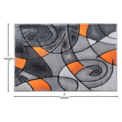 BLNK Jubilee Collection Abstract Olefin Pattern Area Rug with Jute Backing - Orange, 2'W x 3'L