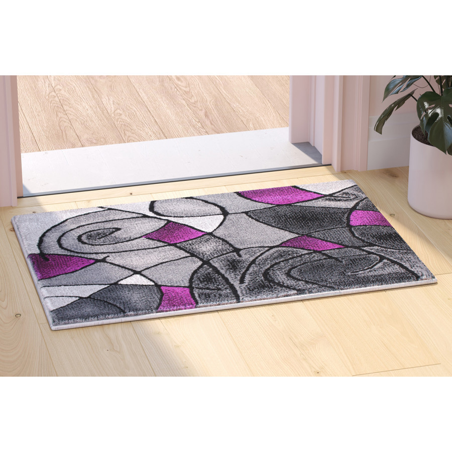 BLNK Jubilee Collection Abstract Olefin Pattern Area Rug with Jute Backing - Purple, 2'W x 3'L