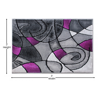BLNK Jubilee Collection Abstract Olefin Pattern Area Rug with Jute Backing - Purple, 2'W x 3'L
