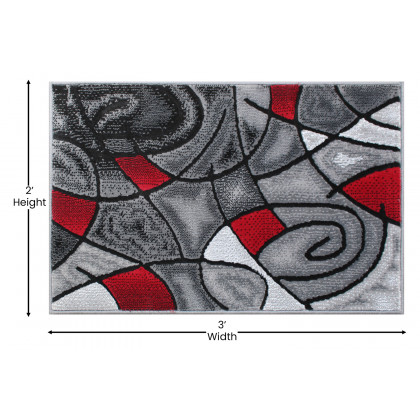 BLNK Jubilee Collection Abstract Olefin Pattern Area Rug with Jute Backing - Red, 2'W x 3'L