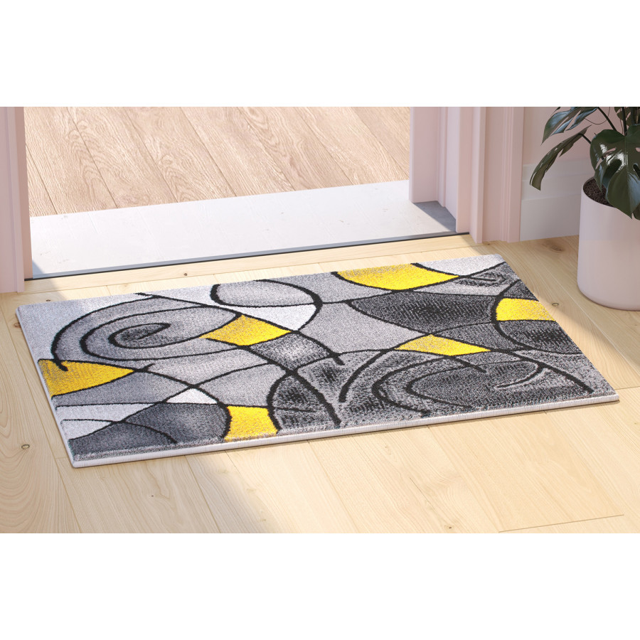 BLNK Jubilee Collection Abstract Olefin Pattern Area Rug with Jute Backing - Yellow, 2'W x 3'L