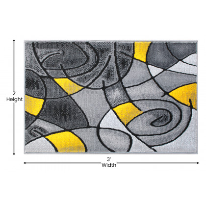 BLNK Jubilee Collection Abstract Olefin Pattern Area Rug with Jute Backing - Yellow, 2'W x 3'L