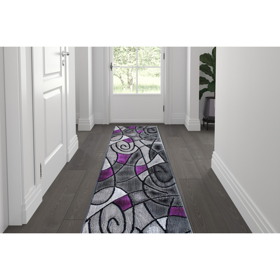 BLNK Jubilee Collection Abstract Olefin Area Rug with Jute Backing - Purple, 2'W x 7'L