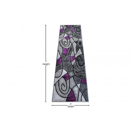 BLNK Jubilee Collection Abstract Olefin Area Rug with Jute Backing - Purple, 2'W x 7'L