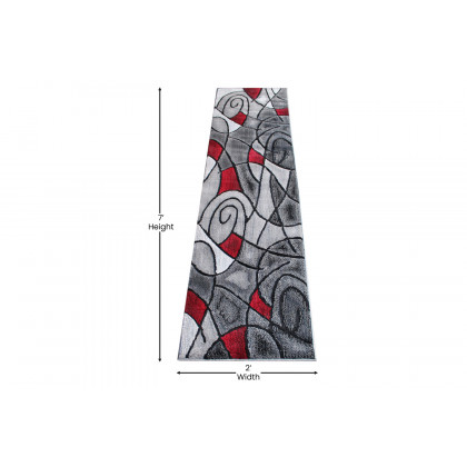 BLNK Jubilee Collection Abstract Olefin Area Rug with Jute Backing - Red, 2'W x 7'L