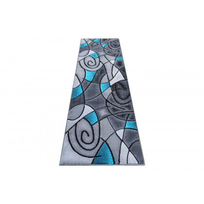 BLNK Jubilee Collection Abstract Olefin Area Rug with Jute Backing - Turquoise, 2'W x 7'L