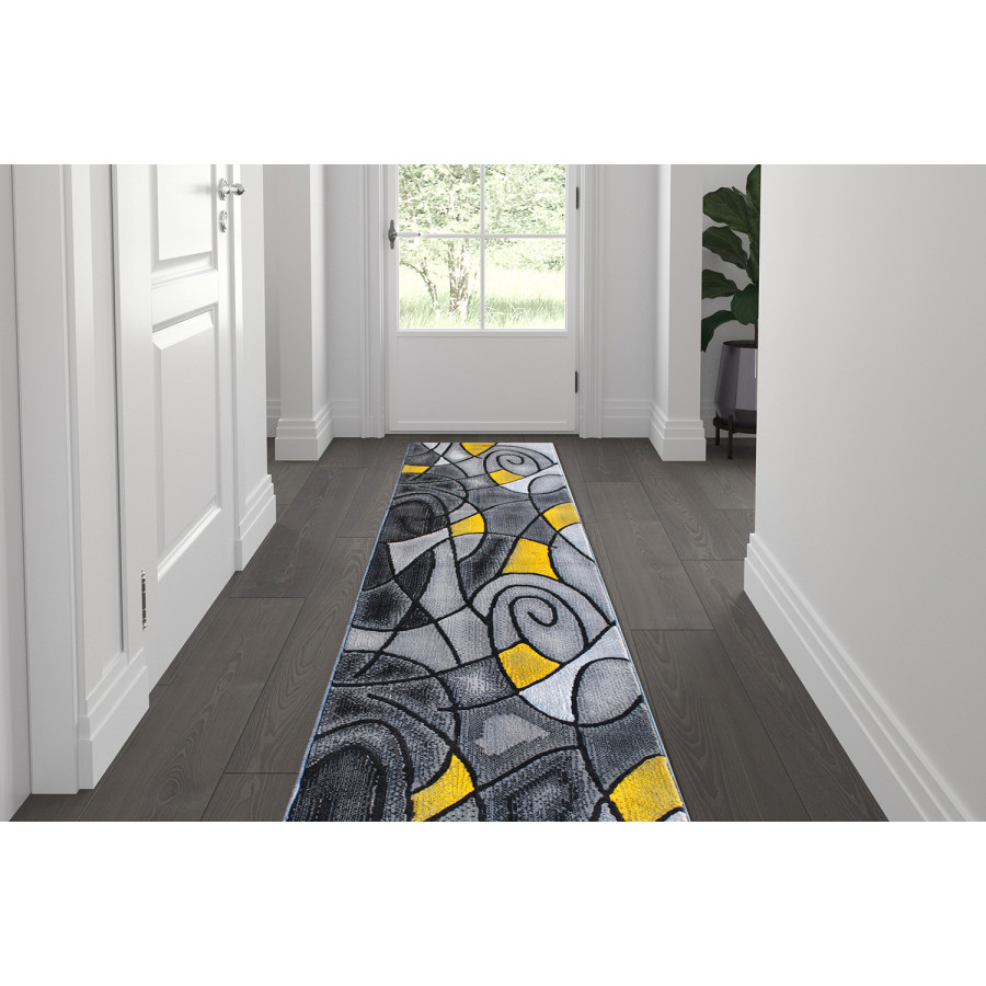 BLNK Jubilee Collection Abstract Olefin Area Rug with Jute Backing - Yellow, 2'W x 7'L