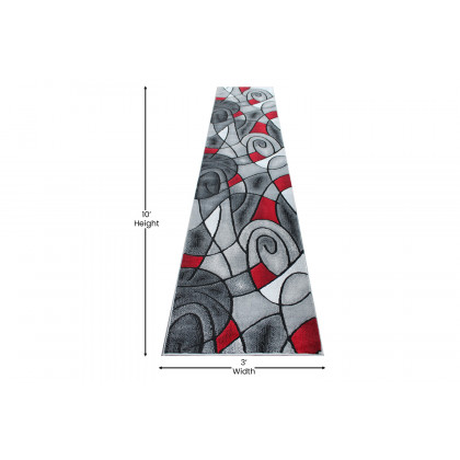 BLNK Jubilee Collection Abstract Olefin Area Rug with Jute Backing - Red, 3'W x 10'L