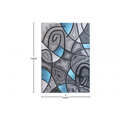 BLNK Jubilee Collection Abstract Olefin Area Rug with Jute Backing - Blue, 5'W x 7'L