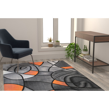 BLNK Jubilee Collection Abstract Olefin Area Rug with Jute Backing - Orange, 5'W x 7'L