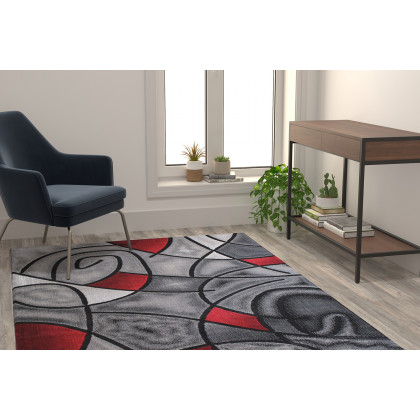 BLNK Jubilee Collection Abstract Olefin Area Rug with Jute Backing - Red, 5'W x 7'L