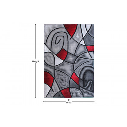 BLNK Jubilee Collection Abstract Olefin Area Rug with Jute Backing - Red, 5'W x 7'L