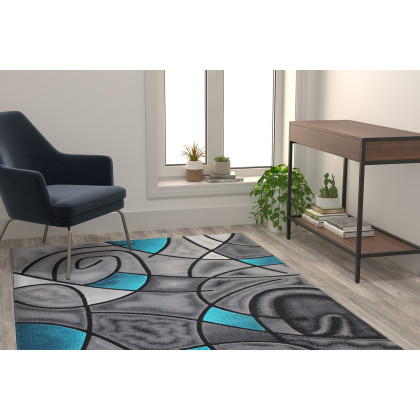 BLNK Jubilee Collection Abstract Olefin Area Rug with Jute Backing - Turquoise, 5'W x 7'L