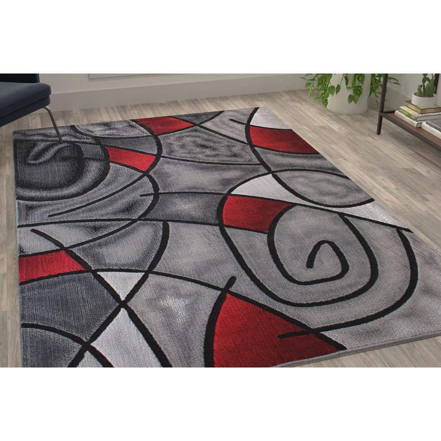 BLNK Jubilee Collection Abstract Olefin Area Rug with Jute Backing - Red, 6'W x 9'L