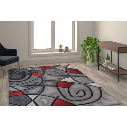 BLNK Jubilee Collection Abstract Olefin Area Rug with Jute Backing - Red, 6'W x 9'L