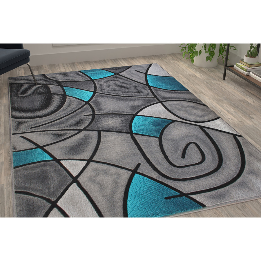 BLNK Jubilee Collection Abstract Olefin Area Rug with Jute Backing - Turquoise, 6'W x 9'L
