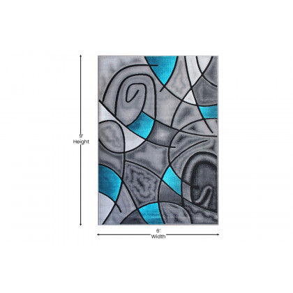BLNK Jubilee Collection Abstract Olefin Area Rug with Jute Backing - Turquoise, 6'W x 9'L