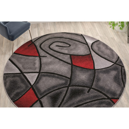 BLNK Jubilee Collection Style 1 Abstract Round Olefin Area Rug with Jute Backing - Red, 7'W x 7'L