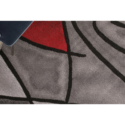 BLNK Jubilee Collection Style 1 Abstract Round Olefin Area Rug with Jute Backing - Red, 7'W x 7'L