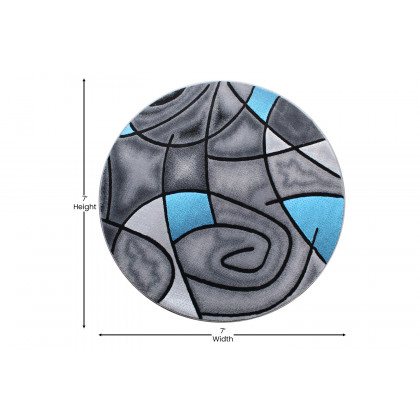 BLNK Jubilee Collection Style 1 Abstract Round Olefin Area Rug with Jute Backing - Red, 7'W x 7'L