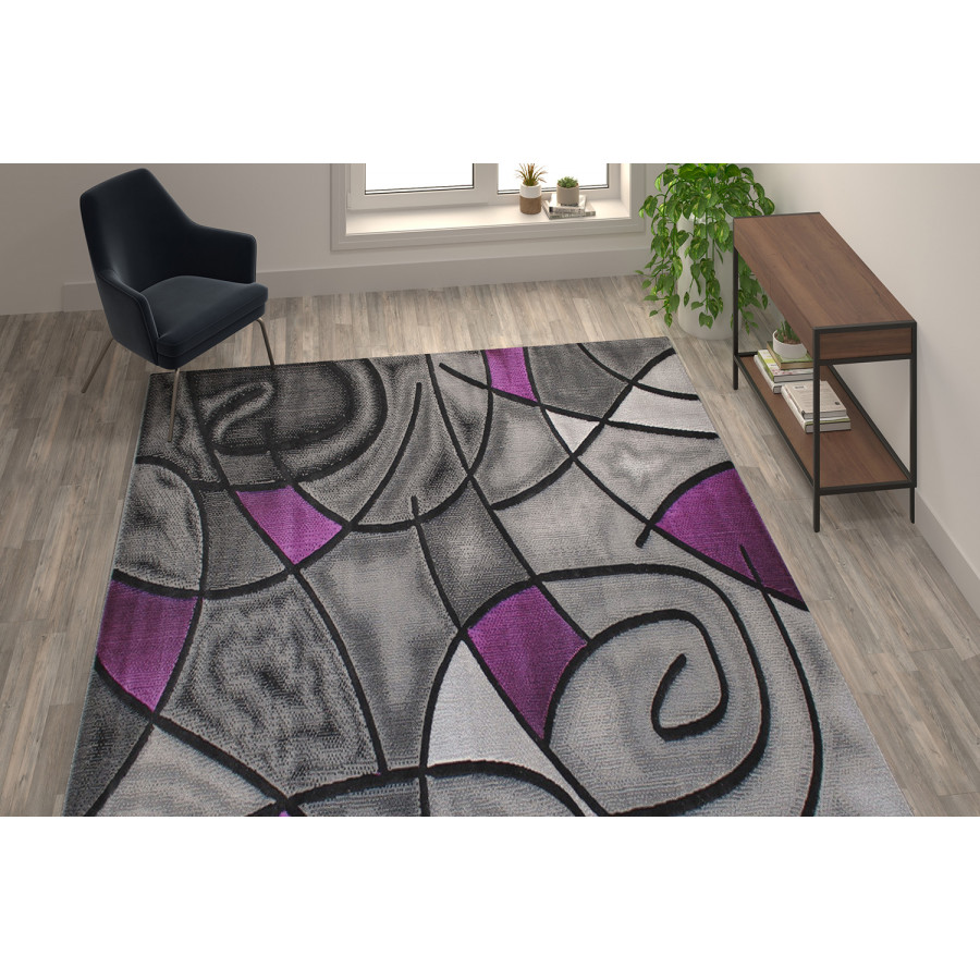 BLNK Jubilee Collection Abstract Olefin Area Rug with Jute Backing - Purple, 8'W x 10'L