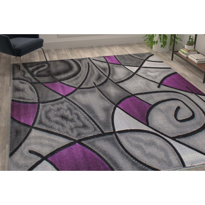 BLNK Jubilee Collection Abstract Olefin Area Rug with Jute Backing - Purple, 8'W x 10'L
