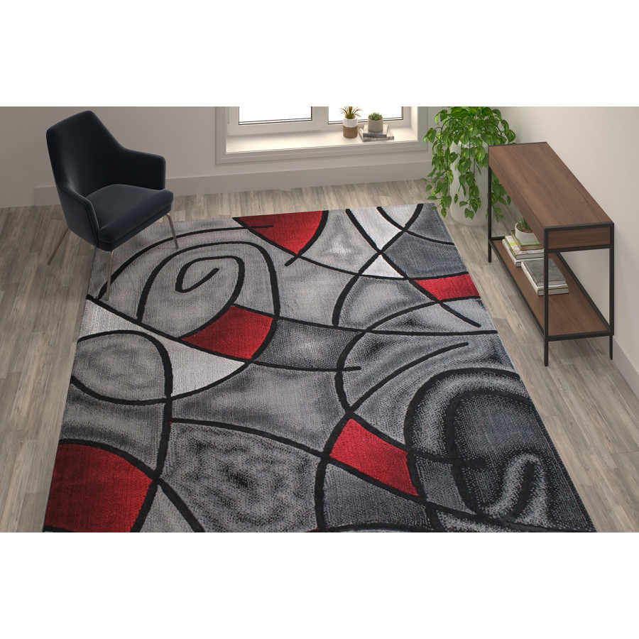 BLNK Jubilee Collection Abstract Olefin Area Rug with Jute Backing - Red, 8'W x 10'L