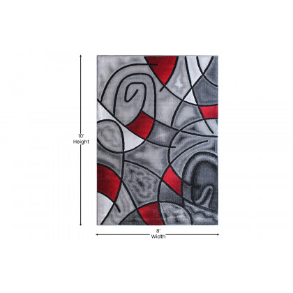 BLNK Jubilee Collection Abstract Olefin Area Rug with Jute Backing - Red, 8'W x 10'L