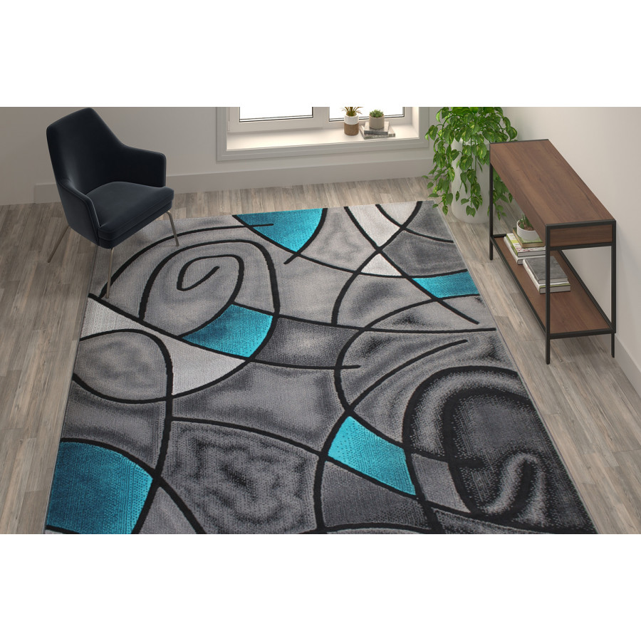 BLNK Jubilee Collection Abstract Olefin Area Rug with Jute Backing - Turquoise, 8'W x 10'L