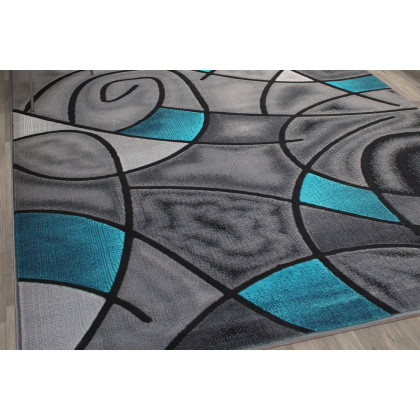 BLNK Jubilee Collection Abstract Olefin Area Rug with Jute Backing - Turquoise, 8'W x 10'L
