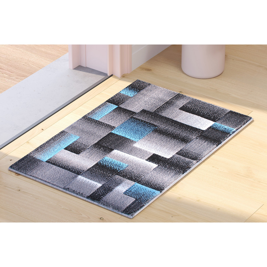 BLNK Elio Collection Olefin Color Blocked Area Rug with Jute Backing - Blue, 2'W x 3'L