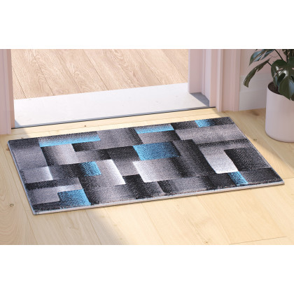 BLNK Elio Collection Olefin Color Blocked Area Rug with Jute Backing - Blue, 2'W x 3'L