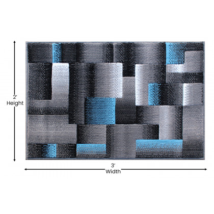 BLNK Elio Collection Olefin Color Blocked Area Rug with Jute Backing - Blue, 2'W x 3'L