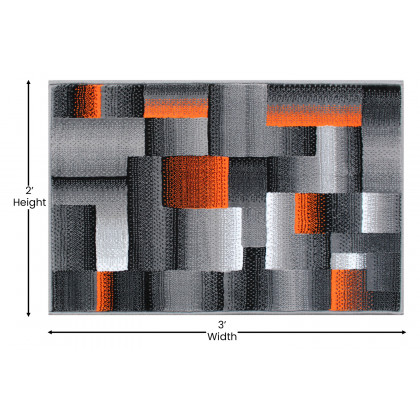 BLNK Elio Collection Olefin Color Blocked Area Rug with Jute Backing - Orange, 2'W x 3'L