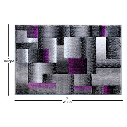 BLNK Elio Collection Olefin Color Blocked Area Rug with Jute Backing - Purple, 2'W x 3'L